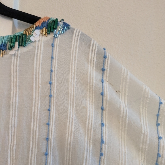 Duet White Sheer Beaded Embroidered Side Tie Dress. Size M/L - Picture 9 of 12